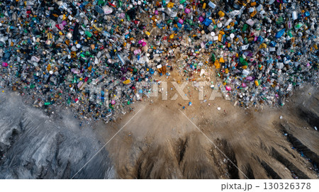 land with garbage, Garbage dump landscape of ecological damage contaminated land., plastic scrap in landfill, environmental problems pollution, waste or trash from household in waste landfill 130326378