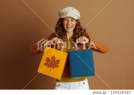 Joyful Autumn Shopper with Maple Leaf Bag Joyful Autumn Shopper with Maple Leaf Bag 130326385