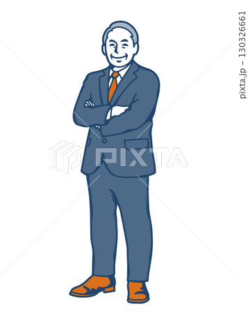 腕を組んで笑顔を見せるスーツ姿のシニアビジネスマン 腕を組んで笑顔を見せるスーツ姿のシニアビジネスマン 130326661
