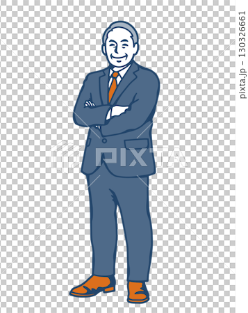 腕を組んで笑顔を見せるスーツ姿のシニアビジネスマン 腕を組んで笑顔を見せるスーツ姿のシニアビジネスマン 130326661