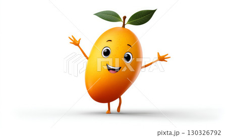 Mango with a cheerful face 3d character, transparent backgroun 130326792