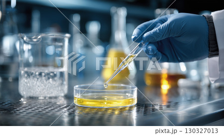 男性研究者が実験室で培養皿へ試薬を滴下する 男性研究者が実験室で培養皿へ試薬を滴下する 130327013