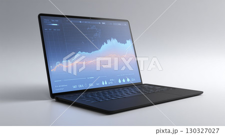 ノートPCに気象データ分析グラフを表示中 130327027