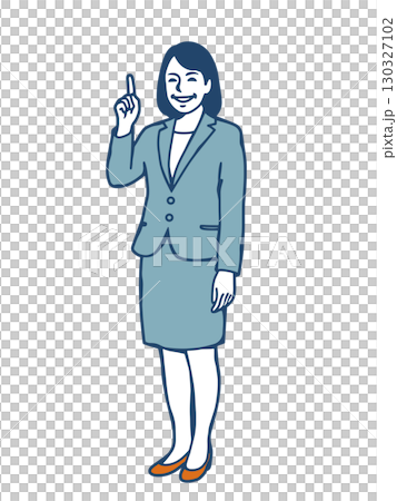 指を立てて笑顔を見せるスーツ姿の女性ビジネスパーソン 130327102