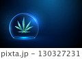 Abstract cannabis leaf under glass dome. Protection, quality control, medical research, legalization, biotechnology, medical concept. Futuristic low poly style. 130327231