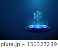 Snowflake on futuristic podium. Climate change, environmental protection, cryogenic technologies, medical cryopreservation concept. 130327239