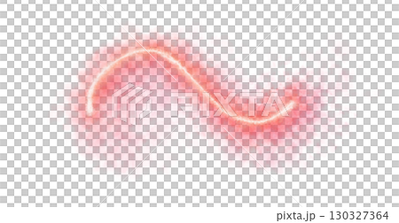Glowing red light trail in smoke with curved wave shape on transparent background, abstract energy or magic visual effect 130327364