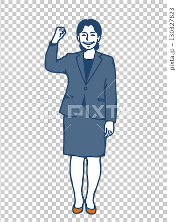 ガッツポーズをするスーツ姿の笑顔のビジネスウーマン 130327823