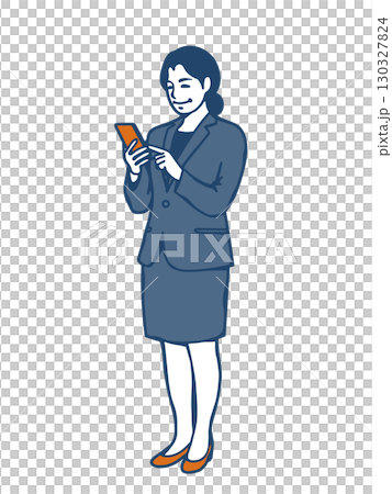 一位身著西裝的女商人正在操作智慧型手機 130327824