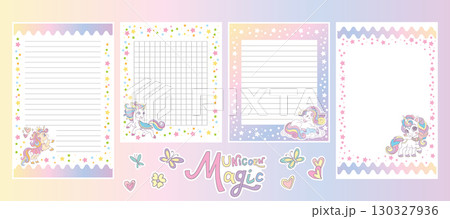 Cute unicorn note pages ptintable template vector set 130327936