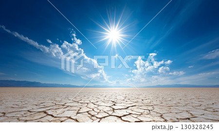 Free space nature background your decor. Blurred beach background green coconut palm trees. Sunny day blue sky and sunlight. Summer time. Beautiful nature sea ocean mountains and landscape, scenery 130328245