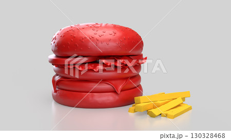 The Red Hamberger on white background  for food or health concept 3d Rendering. 130328468