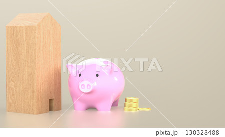 The Piggy Bank and House for saving or earn concept 3d Rendering. 130328488