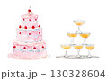 Watercolor Pink Layer Cake and Champagne Glass Tower , Sweet Party Dessert and Drink Illustration for Invitations and Event Decor 130328604
