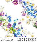 Seamless Wildflower Pattern for Fabric, Wallpaper, and Surface Design , Gouache Painting Style with Daisies and Blue Cornflowers 130328605
