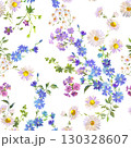 Seamless Wildflower Pattern for Fabric, Wallpaper, and Surface Design , Gouache Painting Style with Daisies and Blue Cornflowers 130328607