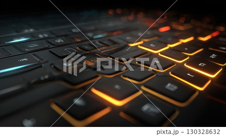 This keyboard features vibrant backlighting, illuminating each key, creating a visually striking interface ideal for gamers and tech enthusiasts 130328632
