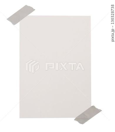 Empty note paper mockup with beige washi tapes. Message reminder A6 card template isolated on transparent background. White paper texture. Business office stationery object. Writing, notes, school 130328738