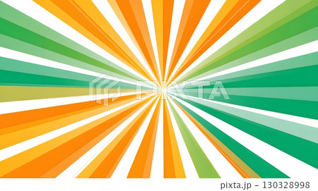 Abstract design with radiating stripes in saffron, white, and green colors, symbolizing Indian Independence Day. 130328998
