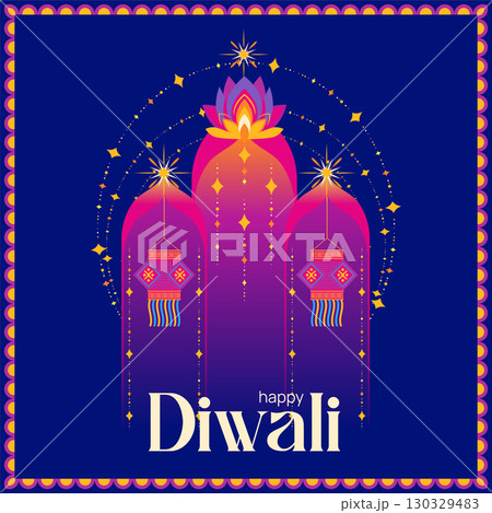 Bright Lotus Arch Diwali Illustration 130329483