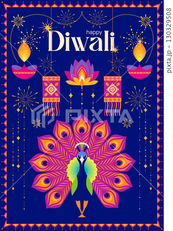 Peacock Lotus Frame Diwali Celebration 130329508