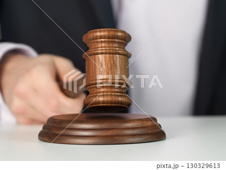 Auctioneer is hitting with gavel Auctioneer is hitting with gavel 130329613