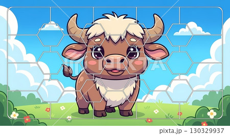Cute Cartoon Yak Jigsaw Puzzle for Kids 130329937