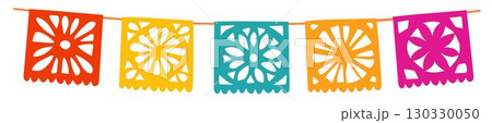 Colorful papel picado garland banner. Taditional Mexican decorative party flags, bunting. Cinco de Mayo, fiestas or Day of Dead Dia de Muertos celebrations. Flat vector isolated on background. Colorful papel picado garland banner. Taditional Mexican decorative party flags, bunting. Cinco de Mayo, fiestas or Day of Dead Dia de Muertos celebrations. Flat vector isolated on background. 130330050