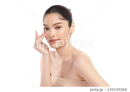 Beautiful Young transgender woman with clean fresh skin on white background, Face care, Facial treatment, Cosmetology, beauty and spa, transgender women portrait. Beautiful Young transgender woman with clean fresh skin on white background, Face care, Facial treatment, Cosmetology, beauty and spa, transgender women portrait. 130330268