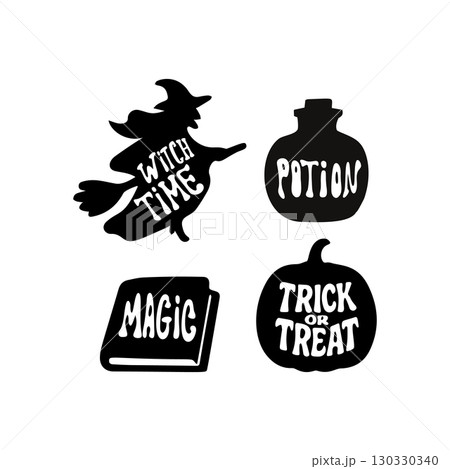 Halloween silhouette icons featuring witch, potion 130330340
