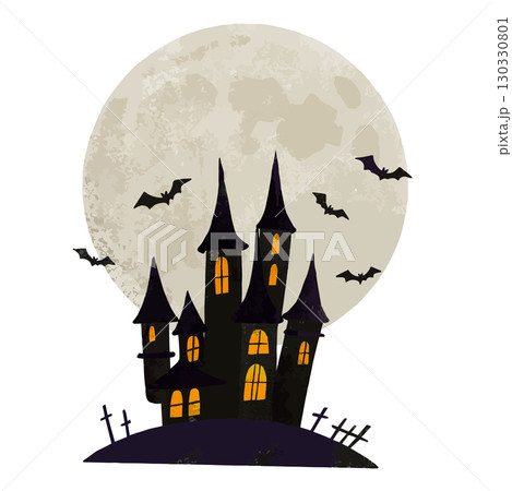 満月をバックにしたハロウィンのお化け屋敷 130330801