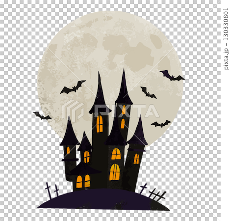 満月をバックにしたハロウィンのお化け屋敷 130330801