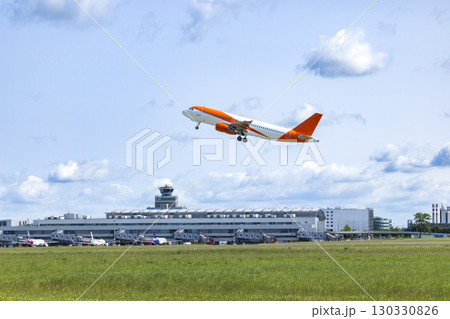 Passenger airplane taking off from Vaclav Havel Airport Prague, Czechia 130330826