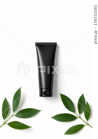 Black cosmetic tube for skincare product on white background. Blank packaging mockup for cream 130331081