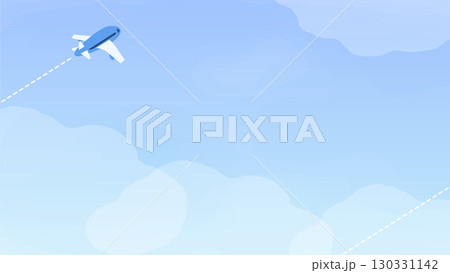 青空に飛んでいる飛行機シルエットの背景フレームイラスト 130331142