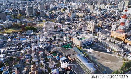 現代都市空撮と通信ネットワークのコンセプト 現代都市空撮と通信ネットワークのコンセプト 130331370