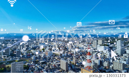 現代都市空撮と通信ネットワークのコンセプト 現代都市空撮と通信ネットワークのコンセプト 130331373