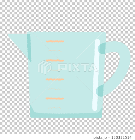 A simple flat illustration of a measuring cup. A heat-resistant glass container. 130331514