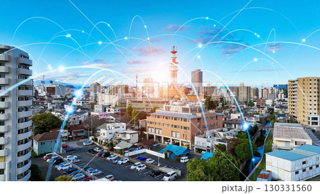 都市空撮と通信ネットワークのコンセプト 130331560