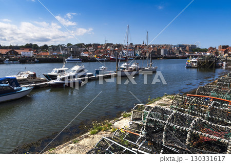 Fishing equipment on waterfront at Whitby in Yorkshire 130331617