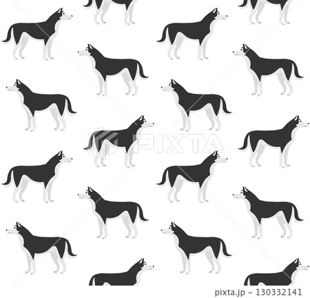 Vector seamless pattern of flat husky dog Vector seamless pattern of flat husky dog 130332141