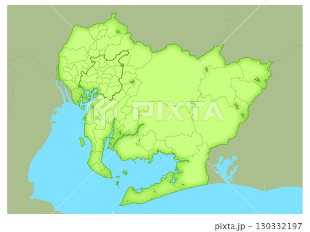愛知県の行政区分付きの地図。日本の都市の地図シリーズ（周辺地域含む） 130332197