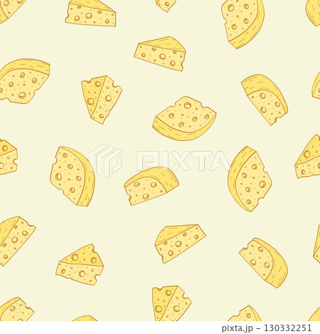 Cheese with holes vector background. Seamless pattern of yellow cheese pieces. The concept of dairy products. 130332251