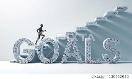 3D character climbing stairs of word GOALS 130332639