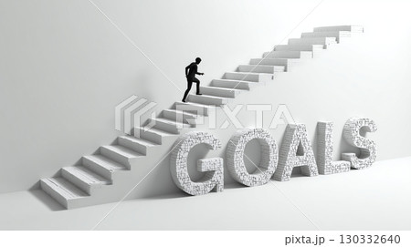 3D character climbs stairs labeled GOALS 130332640