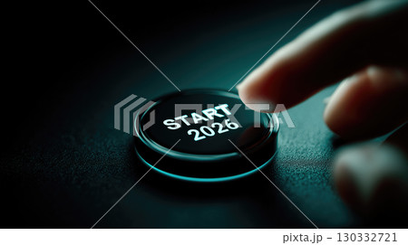Futuristic button glowing with START 2026 text 130332721
