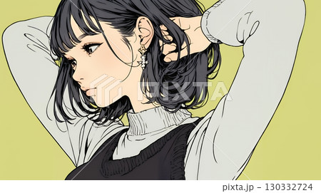 髪をかきあげている（なでている）若い女性