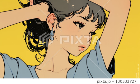 髪をかきあげている（なでている）若い女性