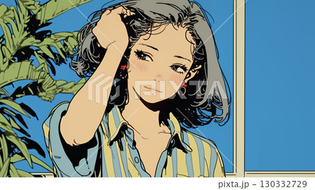 髪をかきあげている（なでている）若い女性