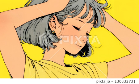 髪をかきあげている（なでている）若い女性